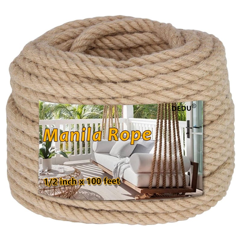 DEDU 1/2" X 100' Treated Manila Rope Boat Docks Tree Farm Dock Deck - Image 1